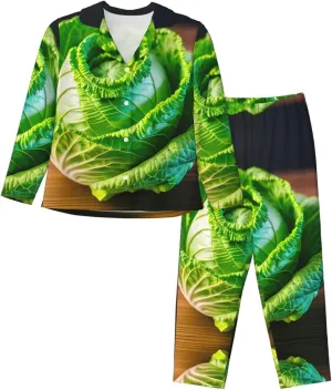 Bright Cabbage Print Winter Fall Bedtime Women Long Sleeve Pajama Set Soft Sleepwear Cozy Nightclothes
