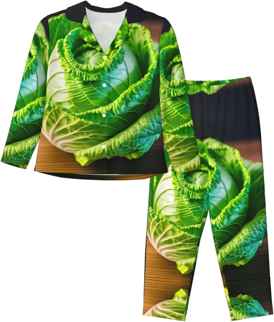 Bright Cabbage Print Winter Fall Bedtime Women Long Sleeve Pajama Set Soft Sleepwear Cozy Nightclothes