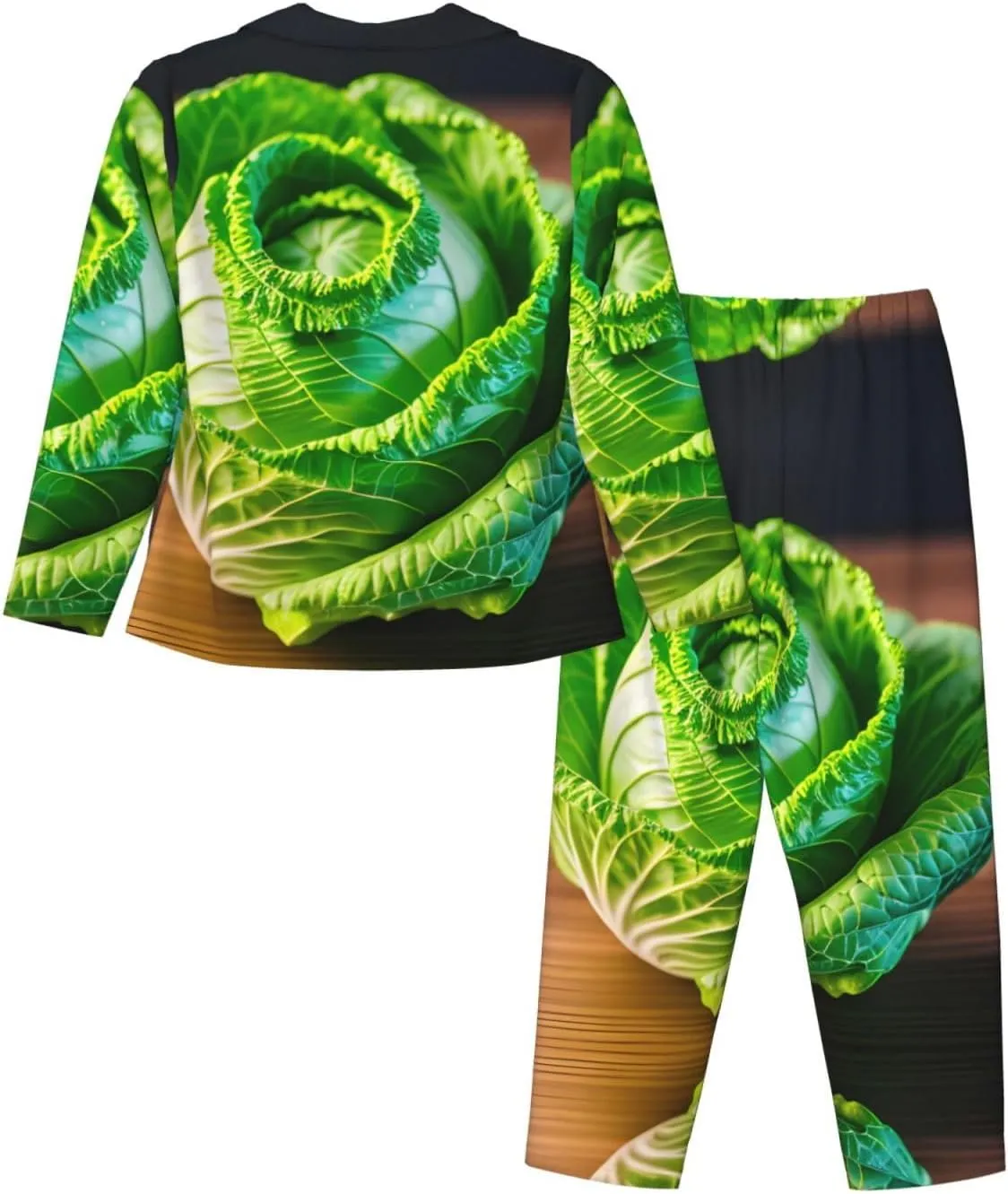 Bright Cabbage Print Winter Fall Bedtime Women Long Sleeve Pajama Set Soft Sleepwear Cozy Nightclothes