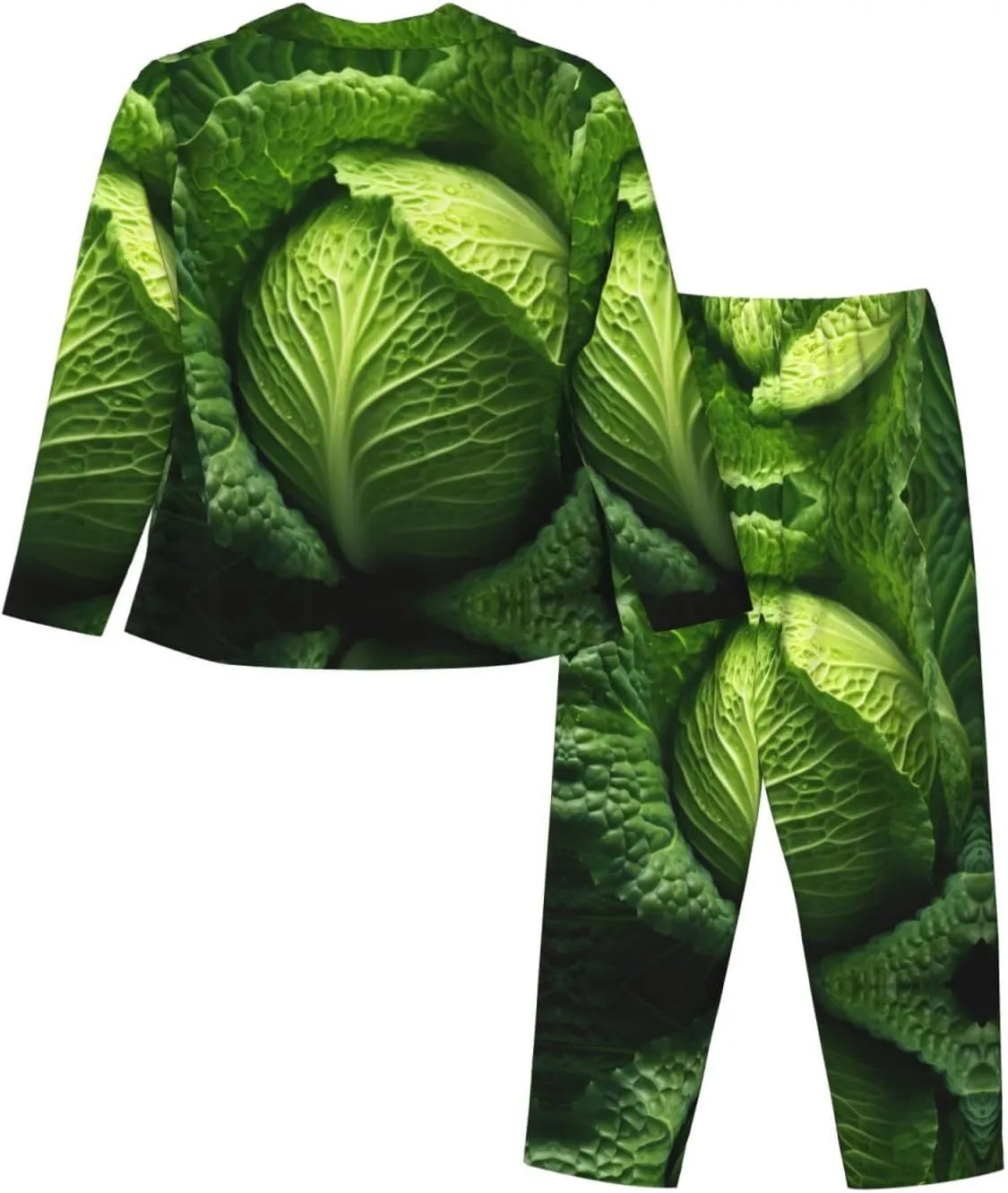 Bright Cabbage Print Women Button Pajama Set Long Sleeve Shirt and Pajama Pants Lounge Sets S-XXL