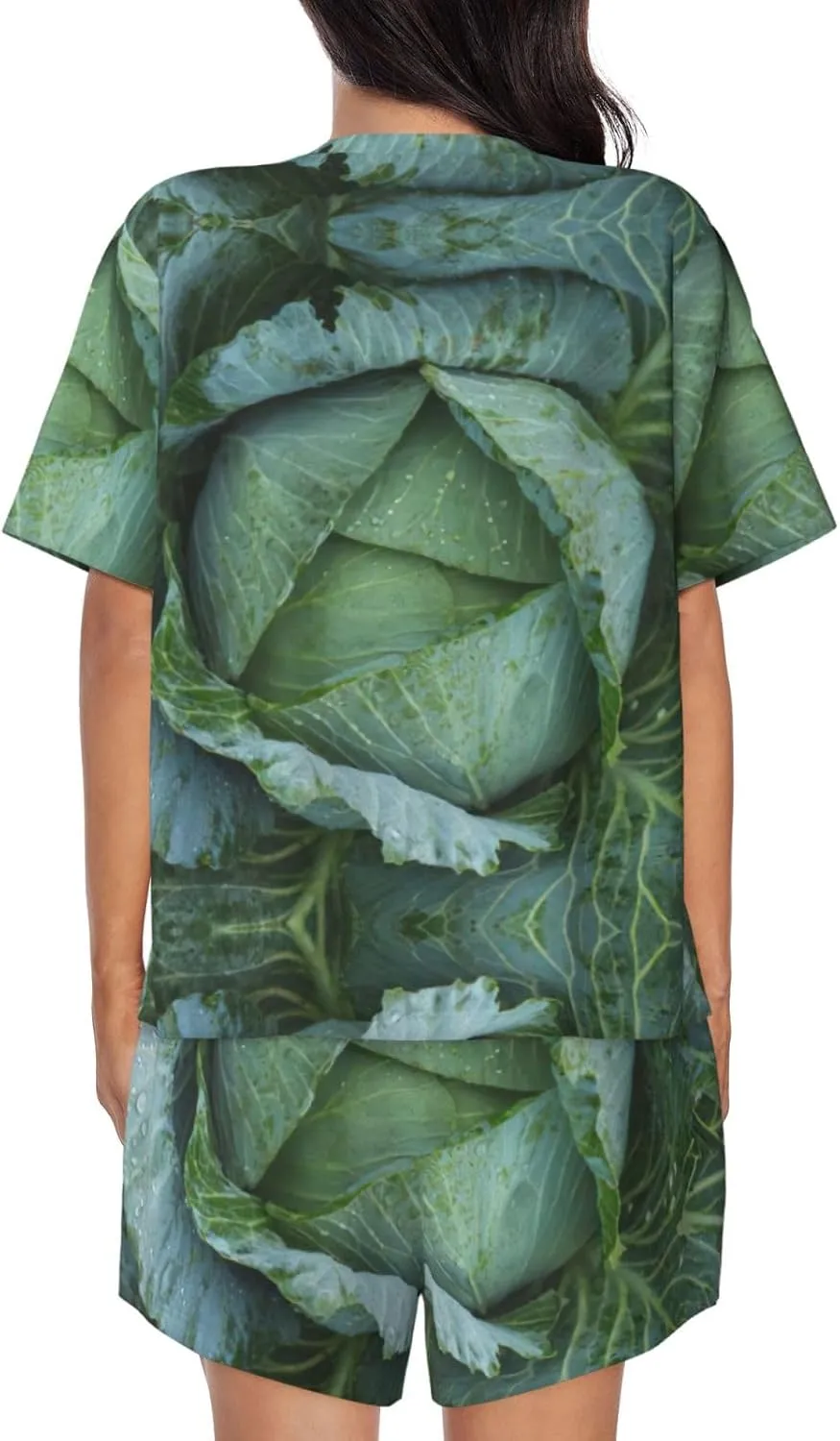 Bright Cabbage Print Women Convenient Short Sleeve Pajama Set Soft Comfortable Sleepwear For Ladies