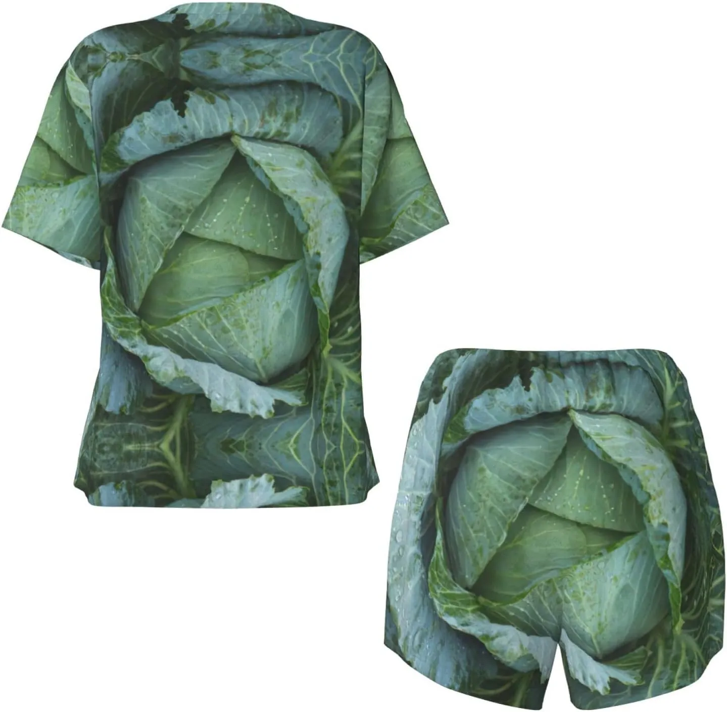 Bright Cabbage Print Women Convenient Short Sleeve Pajama Set Soft Comfortable Sleepwear For Ladies