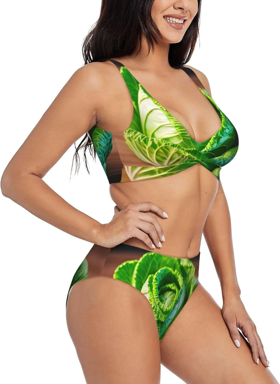 Bright Cabbage Print Women's Two Piece Bikini Set Print Summer Swimsuit Bikinis Set Bath Suit for Beach Vacation