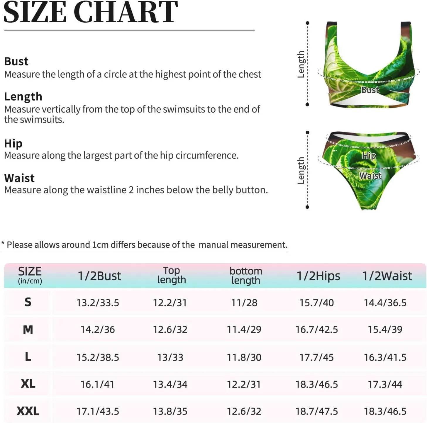 Bright Cabbage Print Women's Two Piece Bikini Set Print Summer Swimsuit Bikinis Set Bath Suit for Beach Vacation
