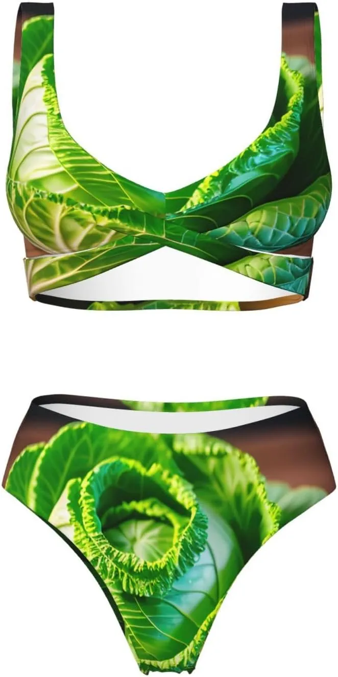 Bright Cabbage Print Women's Two Piece Bikini Set Print Summer Swimsuit Bikinis Set Bath Suit for Beach Vacation