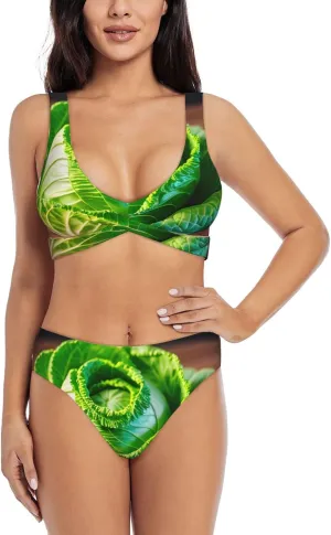 Bright Cabbage Print Women's Two Piece Bikini Set Print Summer Swimsuit Bikinis Set Bath Suit for Beach Vacation