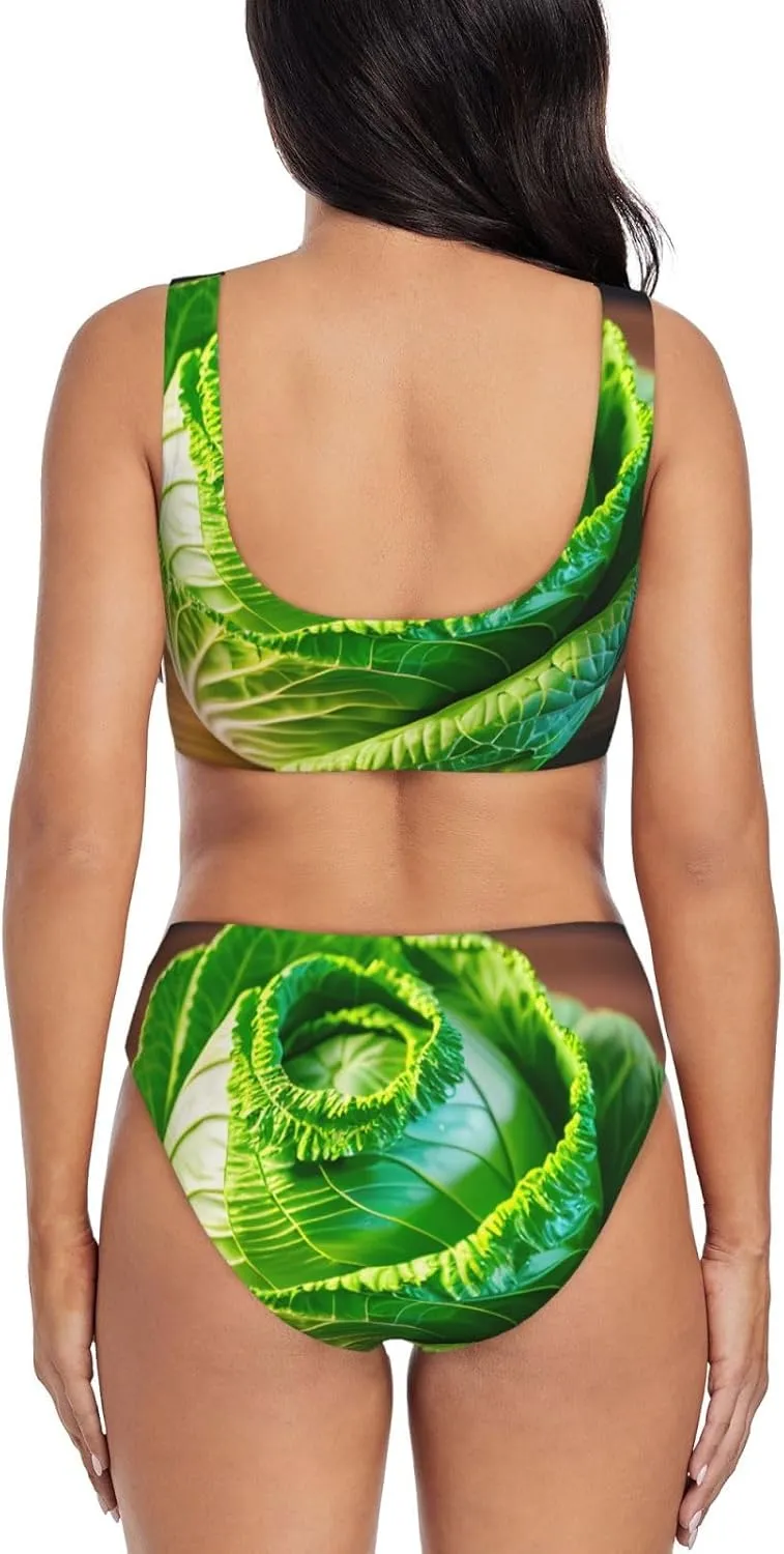 Bright Cabbage Print Women's Two Piece Bikini Set Print Summer Swimsuit Bikinis Set Bath Suit for Beach Vacation