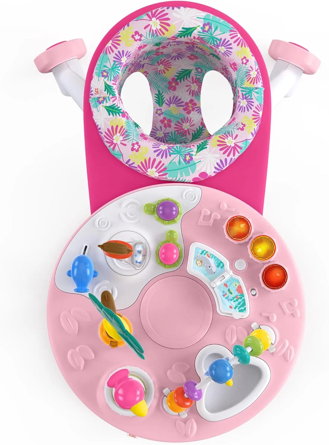 Bright Starts Around We Go 2-in-1 Baby Walker, Discovery Activity Center and Table, Tropic Coral, Ages 6 Months 