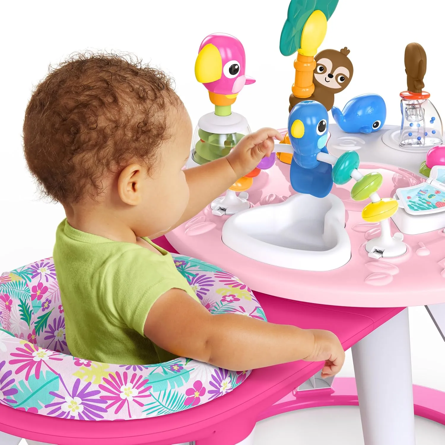 Bright Starts Around We Go 2-in-1 Baby Walker, Discovery Activity Center and Table, Tropic Coral, Ages 6 Months 