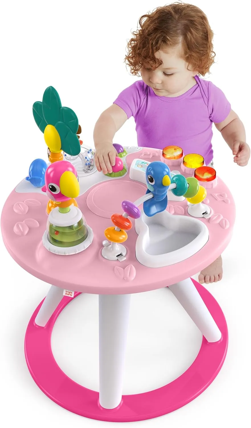 Bright Starts Around We Go 2-in-1 Baby Walker, Discovery Activity Center and Table, Tropic Coral, Ages 6 Months 