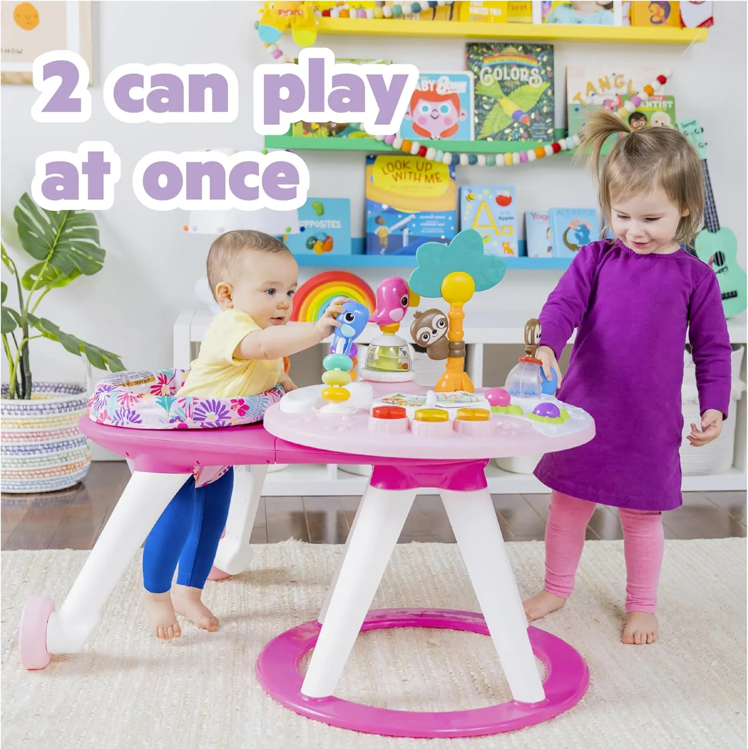Bright Starts Around We Go 2-in-1 Baby Walker, Discovery Activity Center and Table, Tropic Coral, Ages 6 Months 
