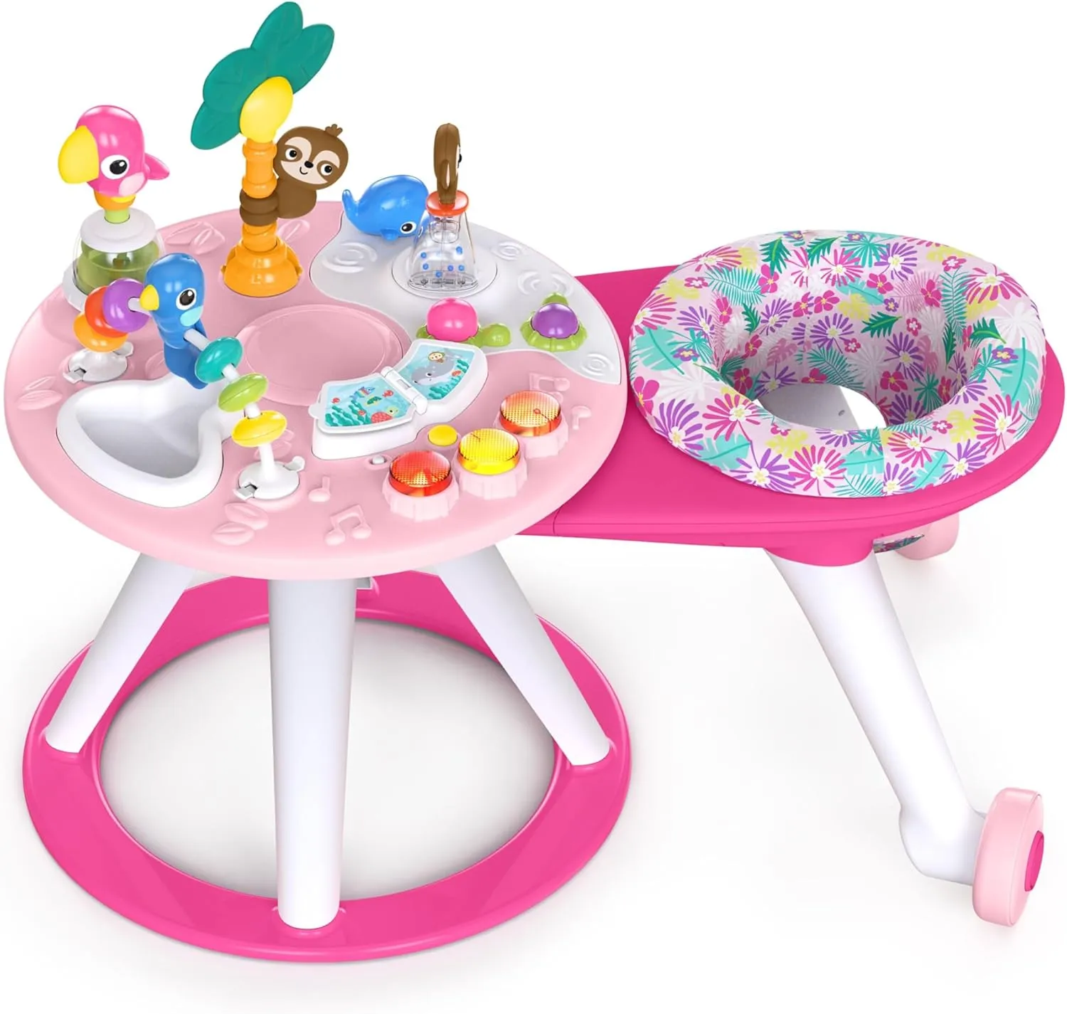 Bright Starts Around We Go 2-in-1 Baby Walker, Discovery Activity Center and Table, Tropic Coral, Ages 6 Months 