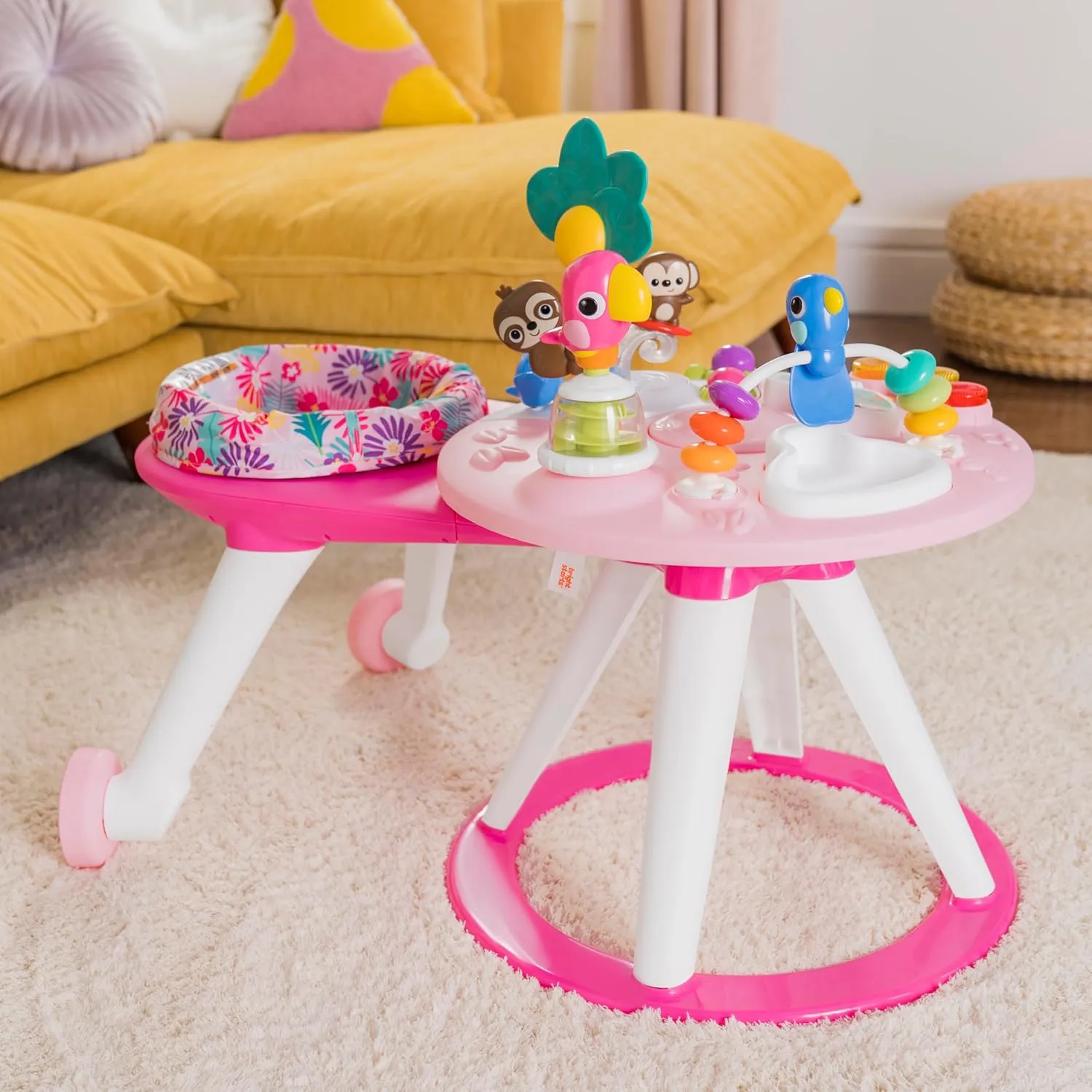 Bright Starts Around We Go 2-in-1 Baby Walker, Discovery Activity Center and Table, Tropic Coral, Ages 6 Months 