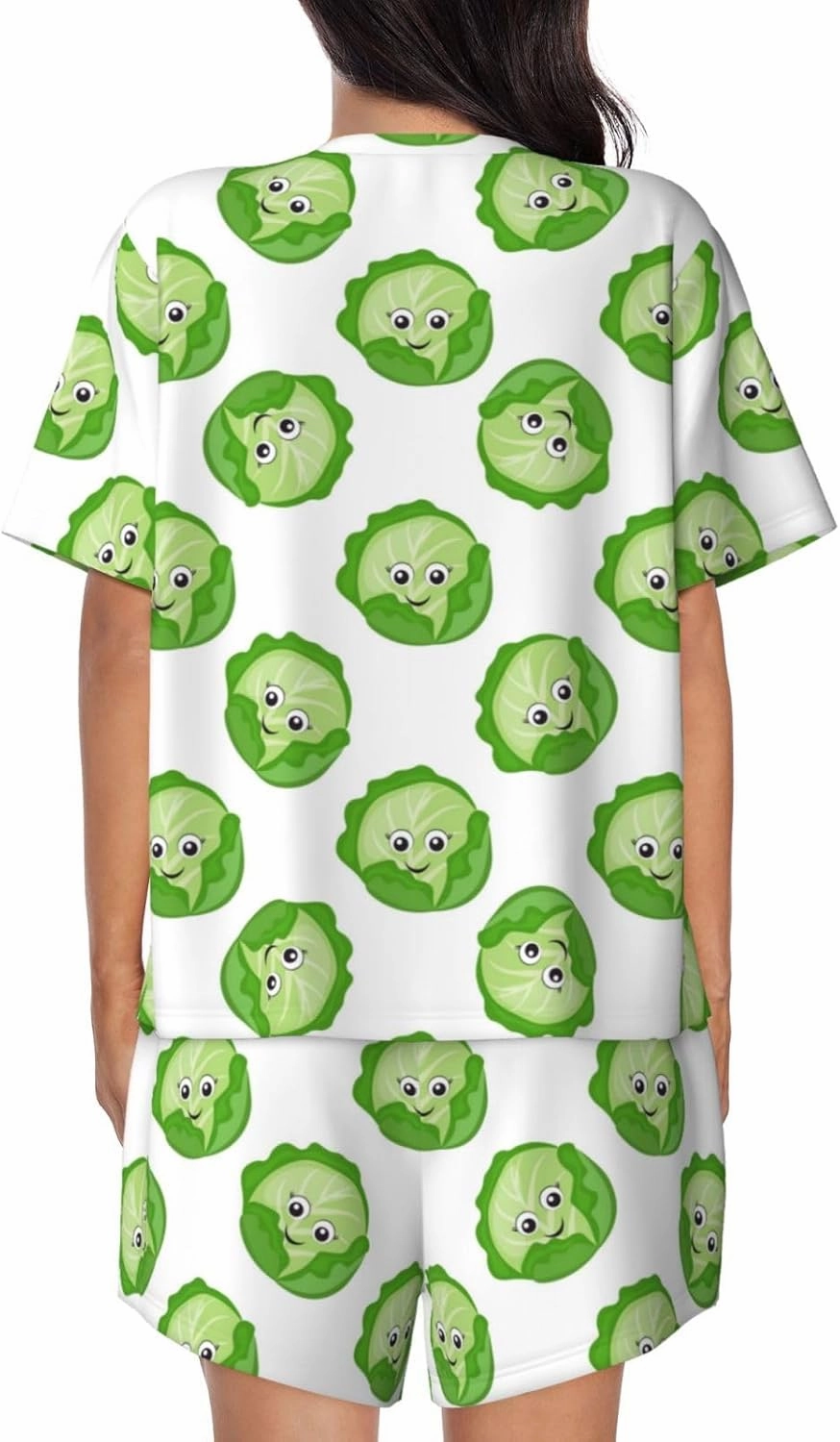 Bright Cabbage Cute Eyes Funny Women's Pajama Sets - Soft Short Sleeve Sleepwear Pj Sets For Women with Pockets
