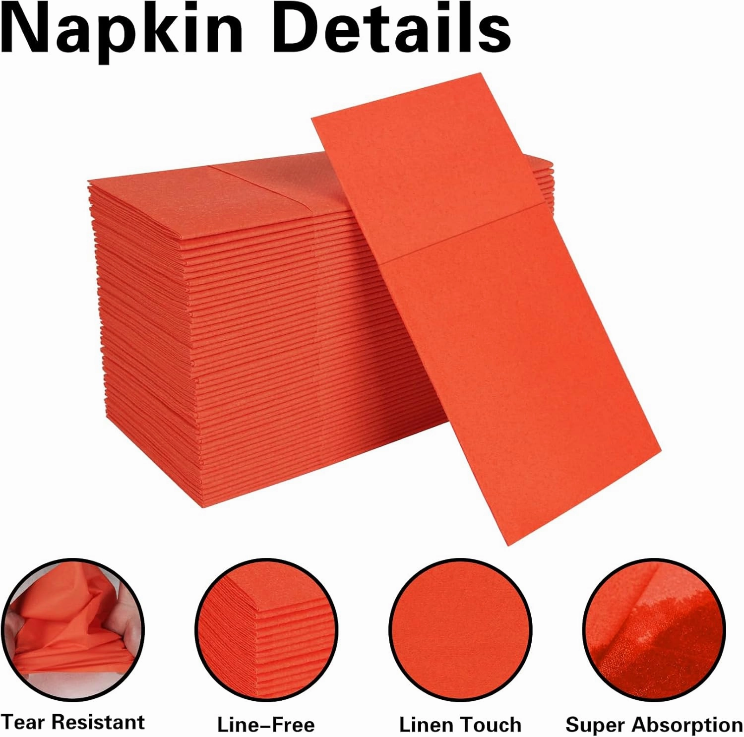 Bright Orange Napkins Hand Towels Disposable, Linen-Feel Dinner Napkins with Prefolded Built-in Flatware Pocket, Guest Paper Hand Towels For Halloween, Dinner Or Party (16x16in, 50Pack）
