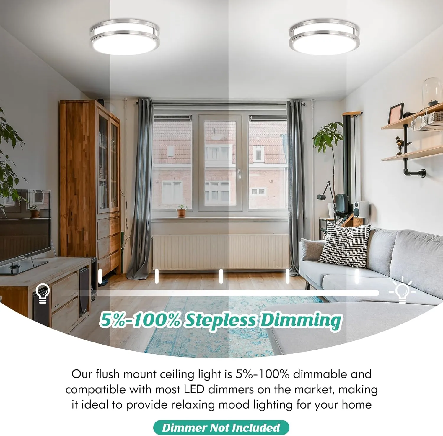 Brightever LED Ceiling Light Fixture, 30W 4000LM Modern Flush Mount Ceiling Lamps Dimmable, 2700K-6500K Adjusted 10 Inch Super Bright Bedroom Ceiling Lights for Kitchen Hallway, Brushed Nickle, 2-Pack