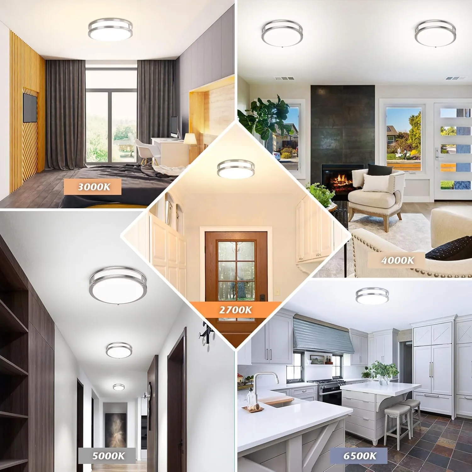 Brightever LED Ceiling Light Fixture, 30W 4000LM Modern Flush Mount Ceiling Lamps Dimmable, 2700K-6500K Adjusted 10 Inch Super Bright Bedroom Ceiling Lights for Kitchen Hallway, Brushed Nickle, 2-Pack