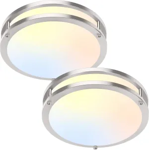 Brightever LED Ceiling Light Fixture, 30W 4000LM Modern Flush Mount Ceiling Lamps Dimmable, 2700K-6500K Adjusted 10 Inch Super Bright Bedroom Ceiling Lights for Kitchen Hallway, Brushed Nickle, 2-Pack