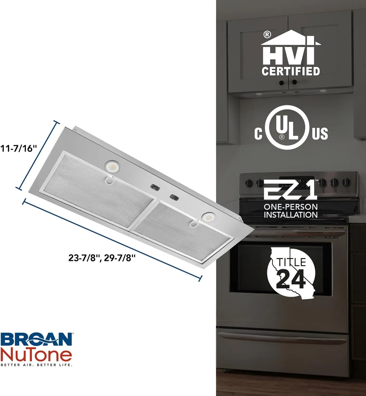 Broan-NuTone BBN1303SS Custom Built Insert with 2-Speed Exhaust Fan and Light, 300 Max Blower CFM, Stainless Steel, 30-Inch Range Hood Power Pack