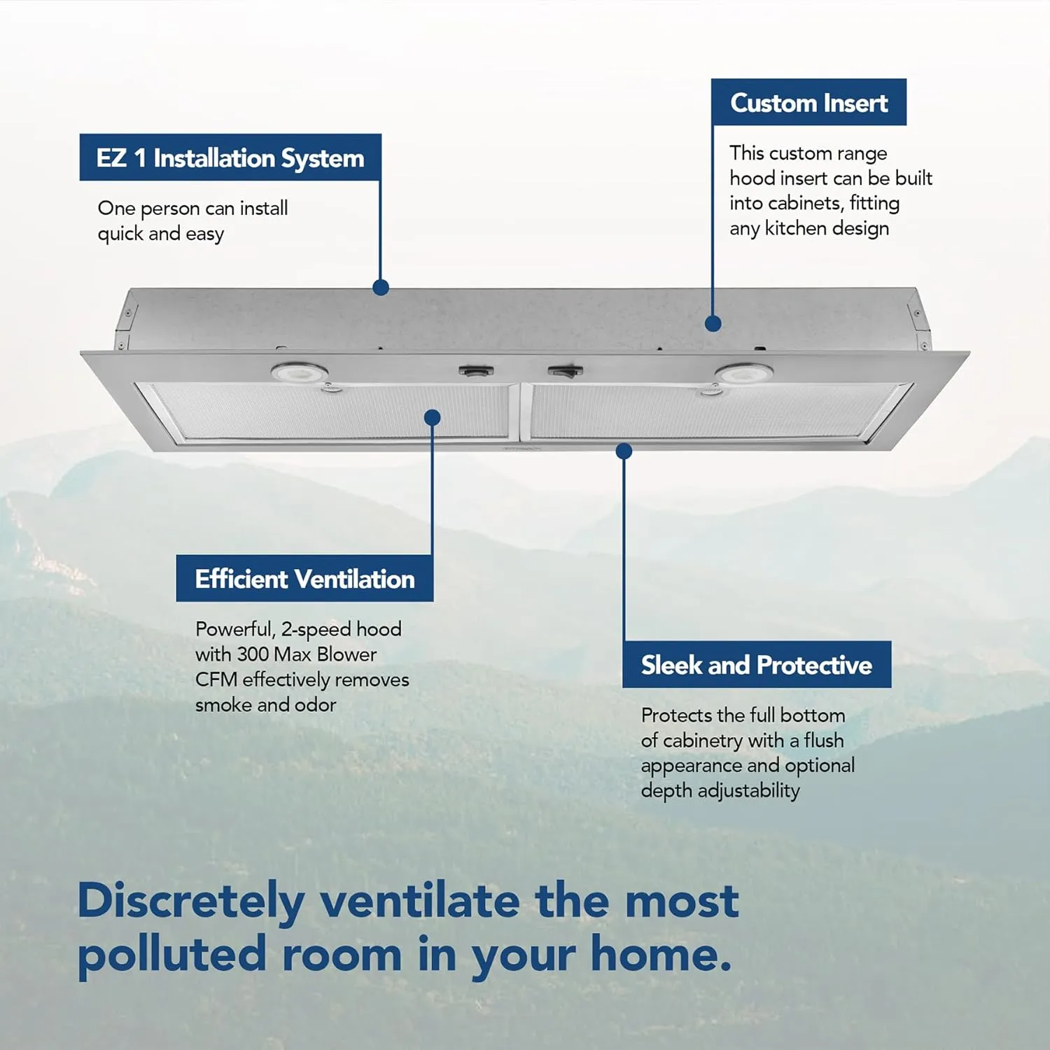 Broan-NuTone BBN1303SS Custom Built Insert with 2-Speed Exhaust Fan and Light, 300 Max Blower CFM, Stainless Steel, 30-Inch Range Hood Power Pack