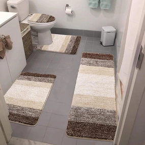 Bsmathom Bathroom Rug Set - 4 Piece with Toilet Cover, Plush Shaggy Non Slip Washable Microfiber Bathroom Mat with U-Shaped Contour, Dark Coffee