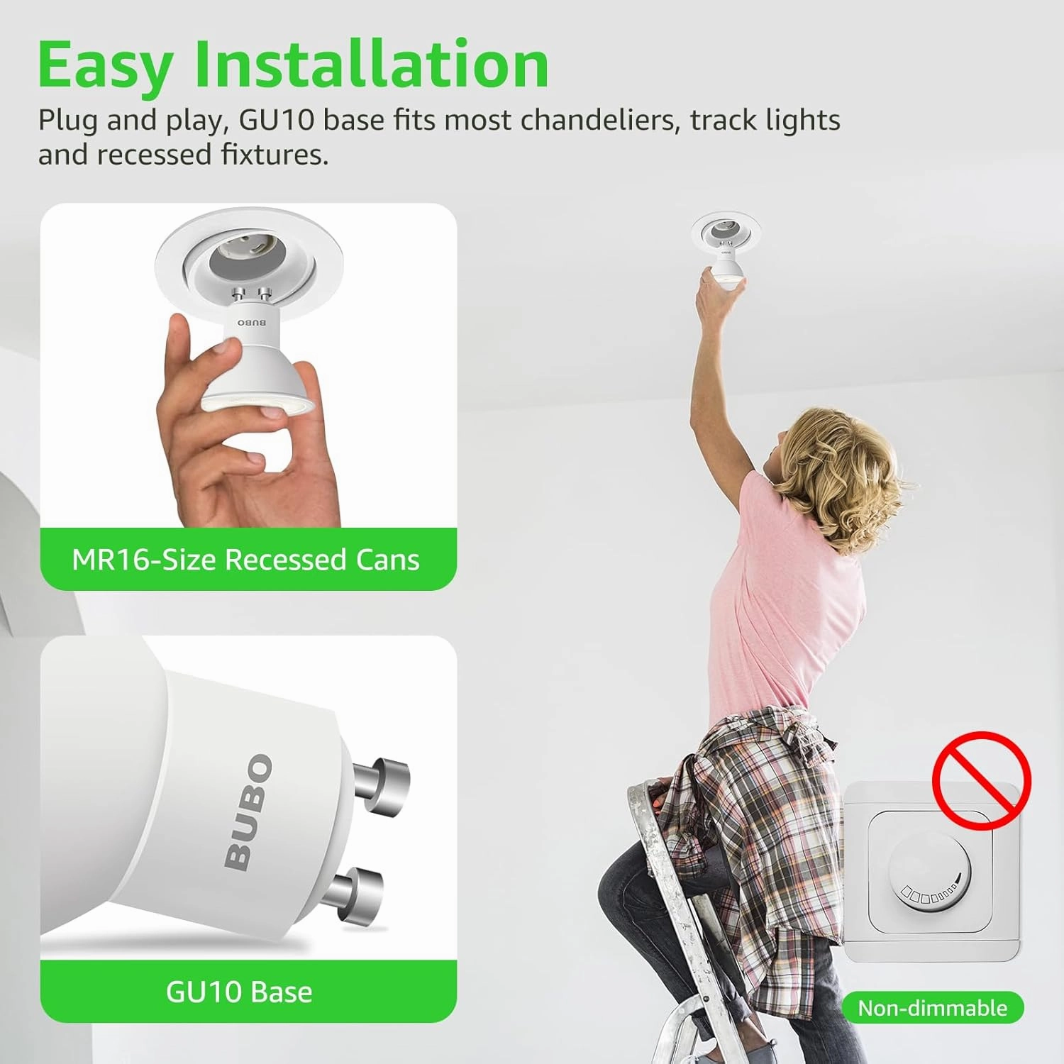 BUBO GU10 LED Bulb 6W Equivalent 50W, 5000K Daylight 650 Lumens, Non-Dimmable GU10 Bulb Replacement for Track Lighting, MR16 LED Bulb for Kitchen, Range Hood, Living Room, Bedroom, 10 Pack