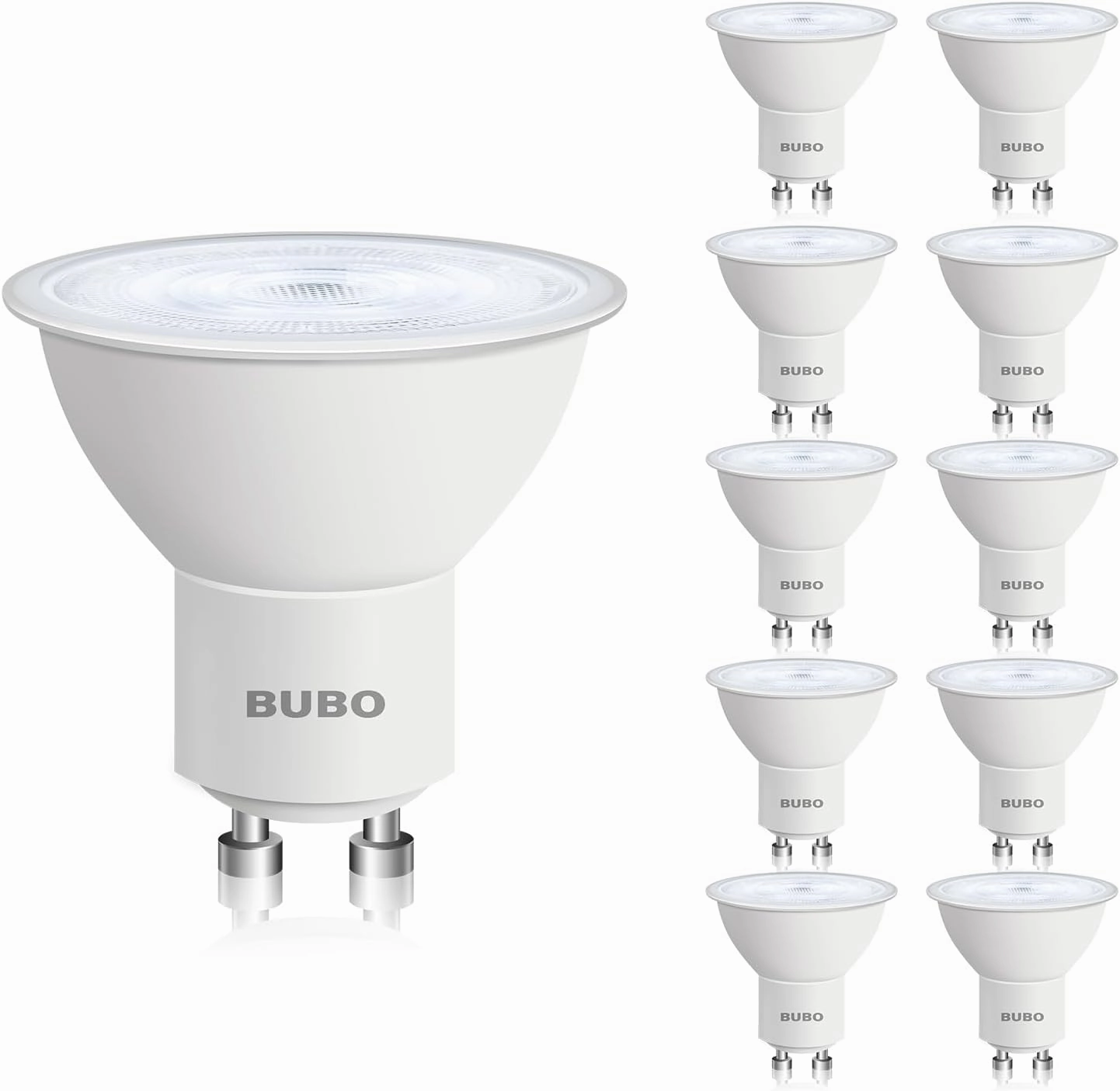 BUBO GU10 LED Bulb 6W Equivalent 50W, 5000K Daylight 650 Lumens, Non-Dimmable GU10 Bulb Replacement for Track Lighting, MR16 LED Bulb for Kitchen, Range Hood, Living Room, Bedroom, 10 Pack