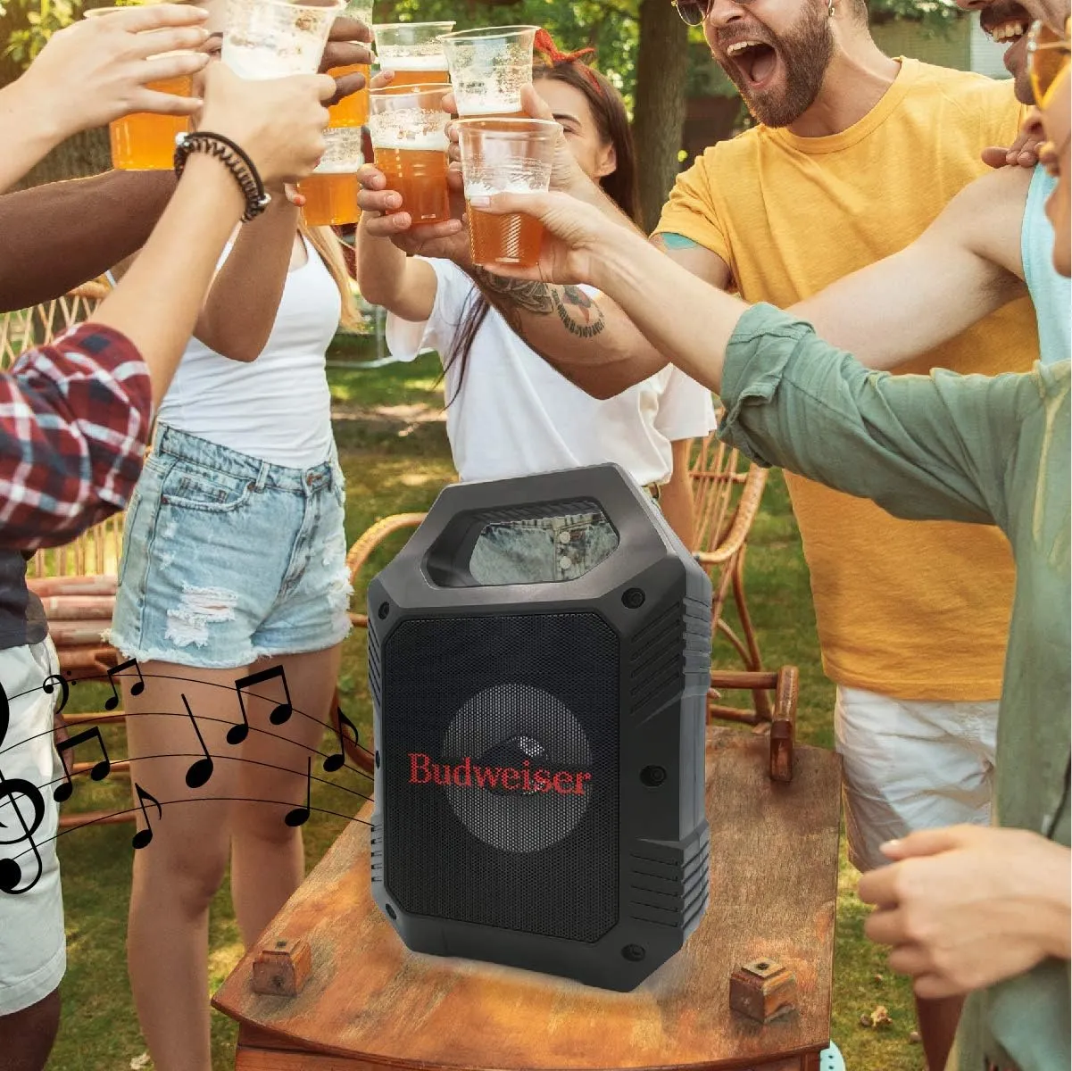 Budweiser Portable Bluetooth Wireless Speaker with Led Lighting 1200mah Rechargeable Battery Premium Bass & Clear Music Zero Distortion Connect with USB TF Card