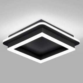 CANEOE Black Modern LED Ceiling Light, Square Flush Mount Ceiling Hallway Light Fxitures, 6000K Cold White Small Close to Ceilings Lamp for Bedroom Hallway Kitchen Balcony Cloakroom
