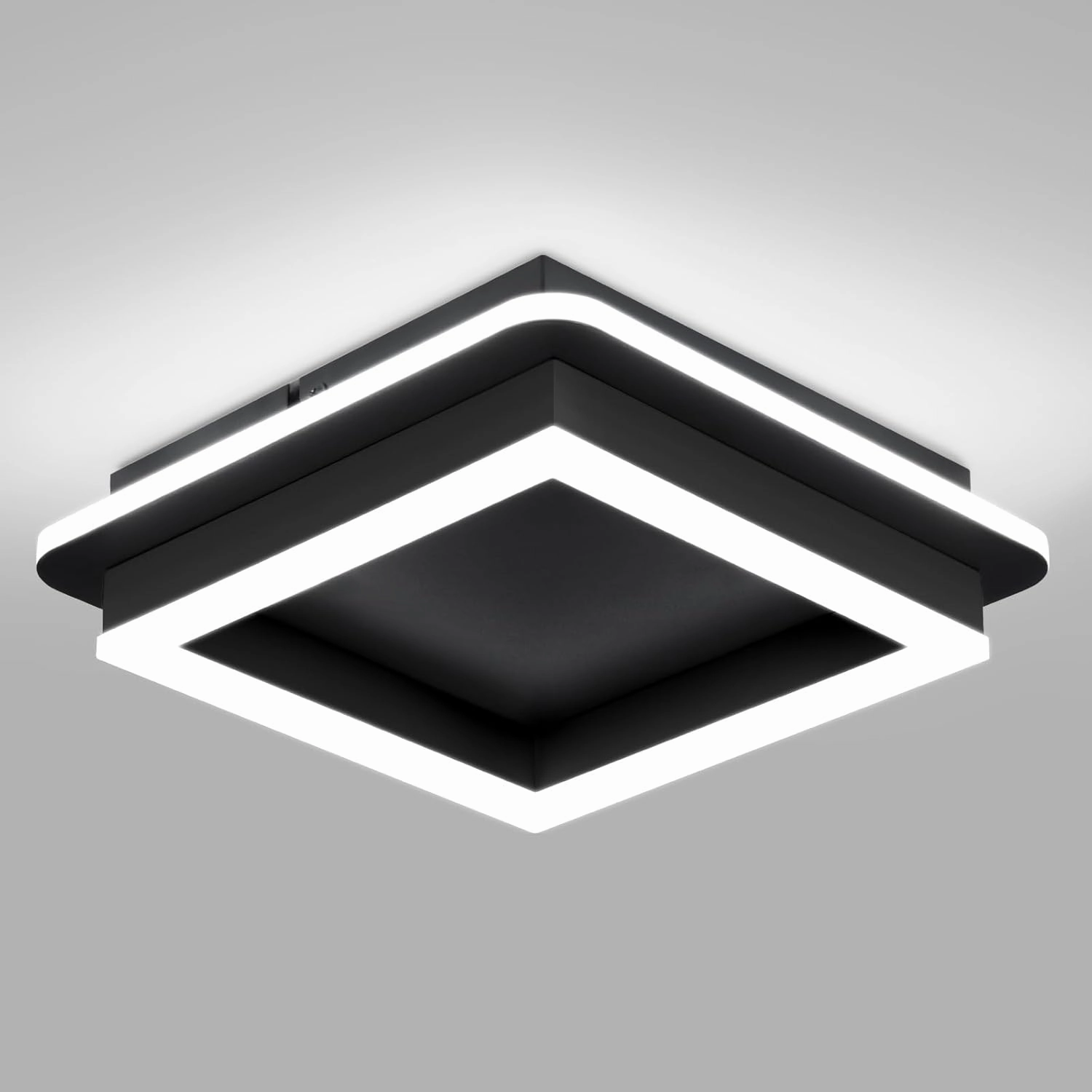CANEOE Black Modern LED Ceiling Light, Square Flush Mount Ceiling Hallway Light Fxitures, 6000K Cold White Small Close to Ceilings Lamp for Bedroom Hallway Kitchen Balcony Cloakroom