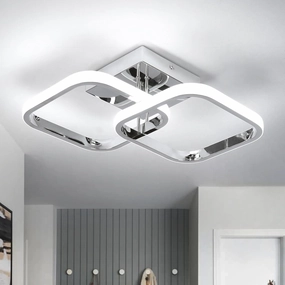 CANEOE Led Hallway Ceiling Light Fixtures, Square Modern Lamp, 6000K Chrome Finish Indoor Lighting Fixture for Living Room Bedroom Kitchen Bathroom Lights