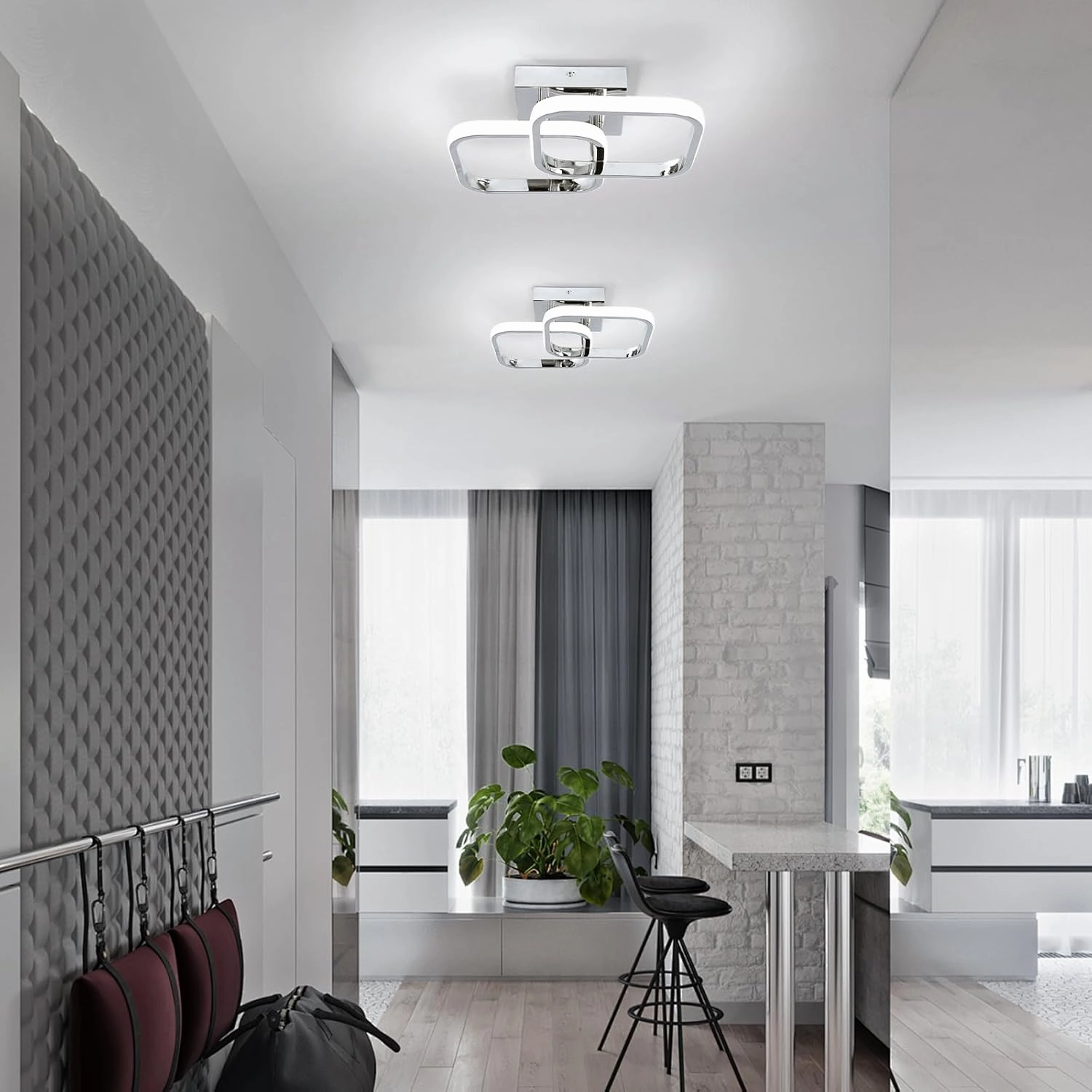 CANEOE Led Hallway Ceiling Light Fixtures, Square Modern Lamp, 6000K Chrome Finish Indoor Lighting Fixture for Living Room Bedroom Kitchen Bathroom Lights