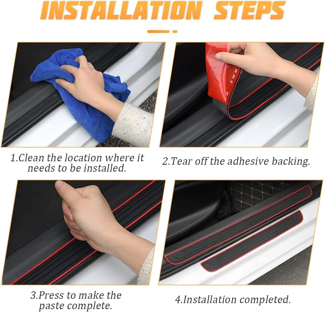 Car Door Sill Plate Protectors, 4 Pcs PVC Soft Rubber Front/Rear Door Sill Scuff Plate Guard, Universal Car Door Entry Decoration Stickers, Anti-Scratch Welcome Pedal Protector Cover