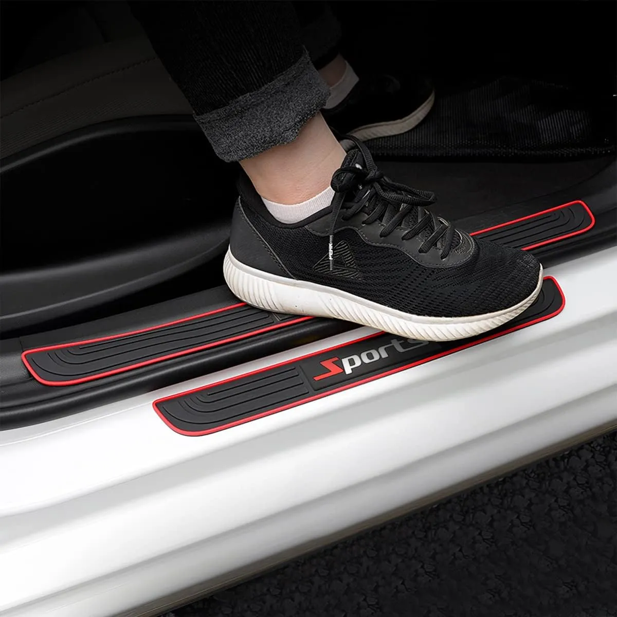 Car Door Sill Plate Protectors, 4 Pcs PVC Soft Rubber Front/Rear Door Sill Scuff Plate Guard, Universal Car Door Entry Decoration Stickers, Anti-Scratch Welcome Pedal Protector Cover