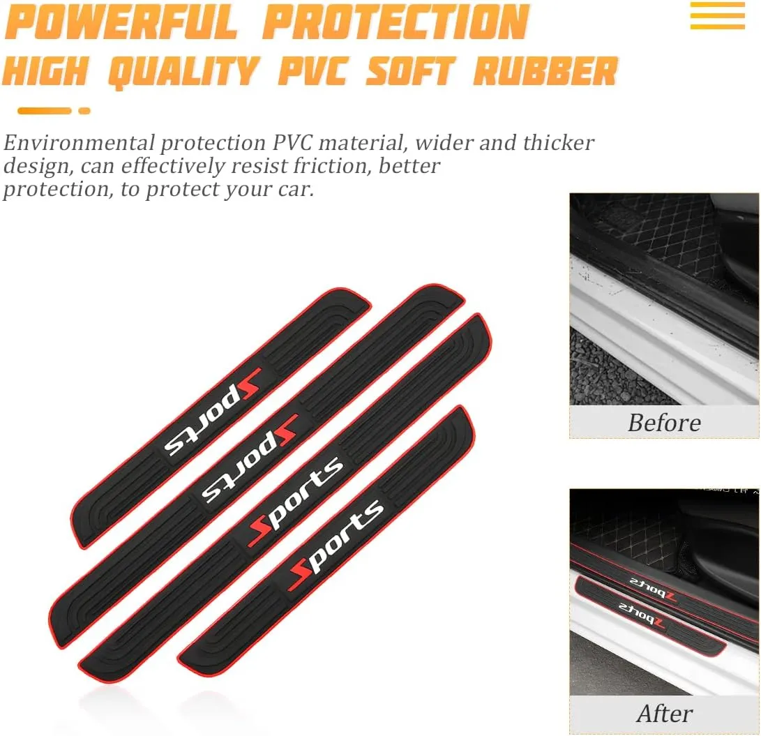 Car Door Sill Plate Protectors, 4 Pcs PVC Soft Rubber Front/Rear Door Sill Scuff Plate Guard, Universal Car Door Entry Decoration Stickers, Anti-Scratch Welcome Pedal Protector Cover