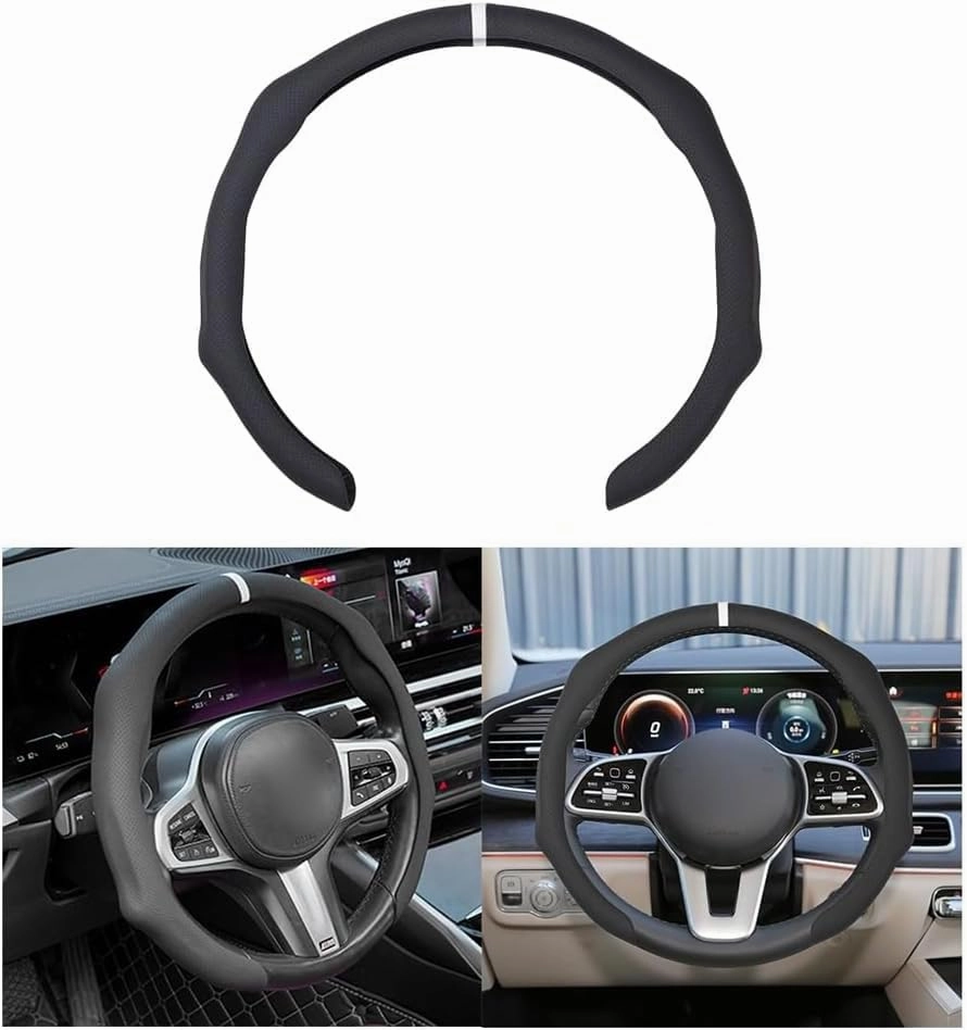 Car Steering Wheel Cover, 15 Inch Leather Non Slip Vehicle Steering Wheel Cover Protector, Comfortable Automotive Interior Protection Accessories, Universal for SUV Sedan Truck(Black)