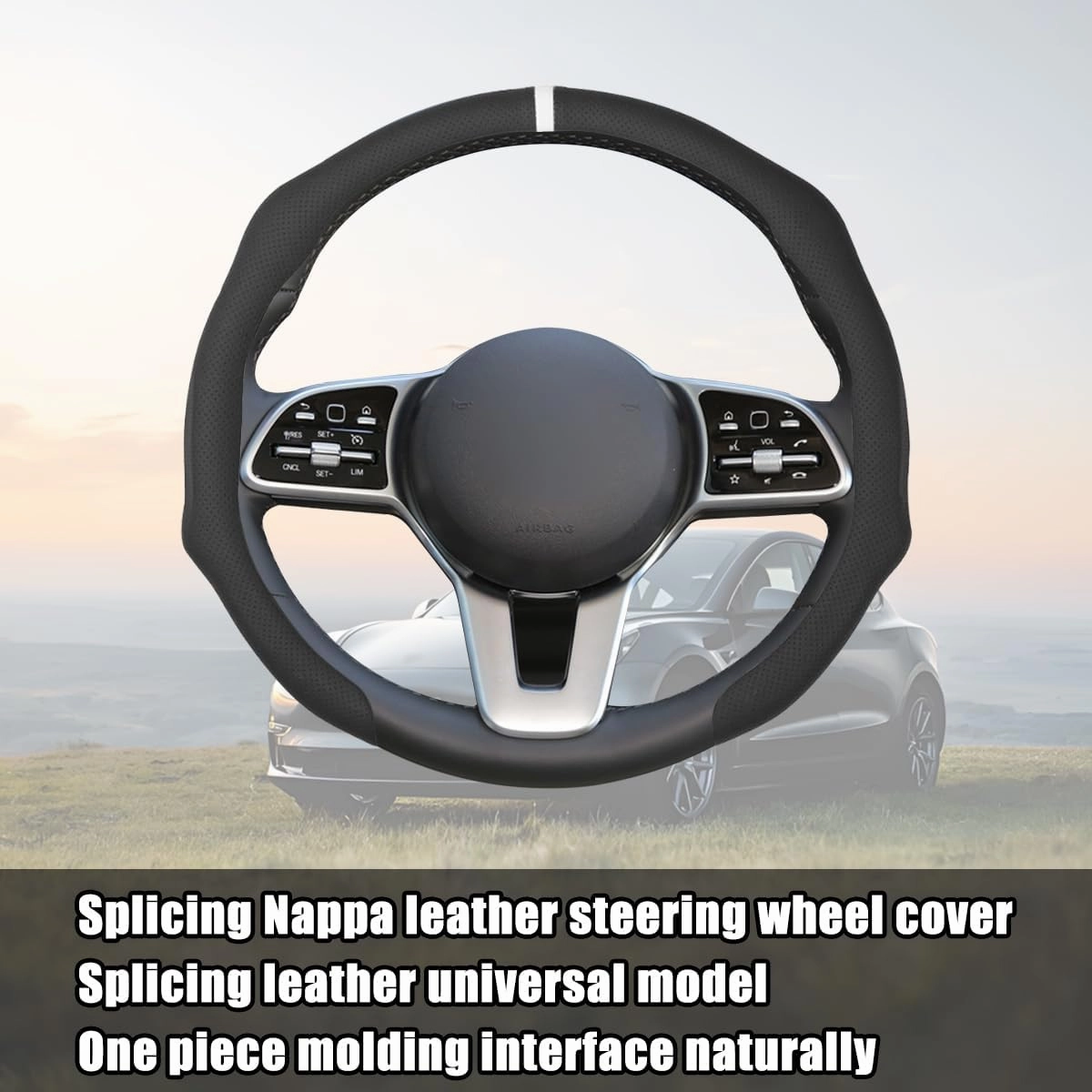 Car Steering Wheel Cover, 15 Inch Leather Non Slip Vehicle Steering Wheel Cover Protector, Comfortable Automotive Interior Protection Accessories, Universal for SUV Sedan Truck(Black)