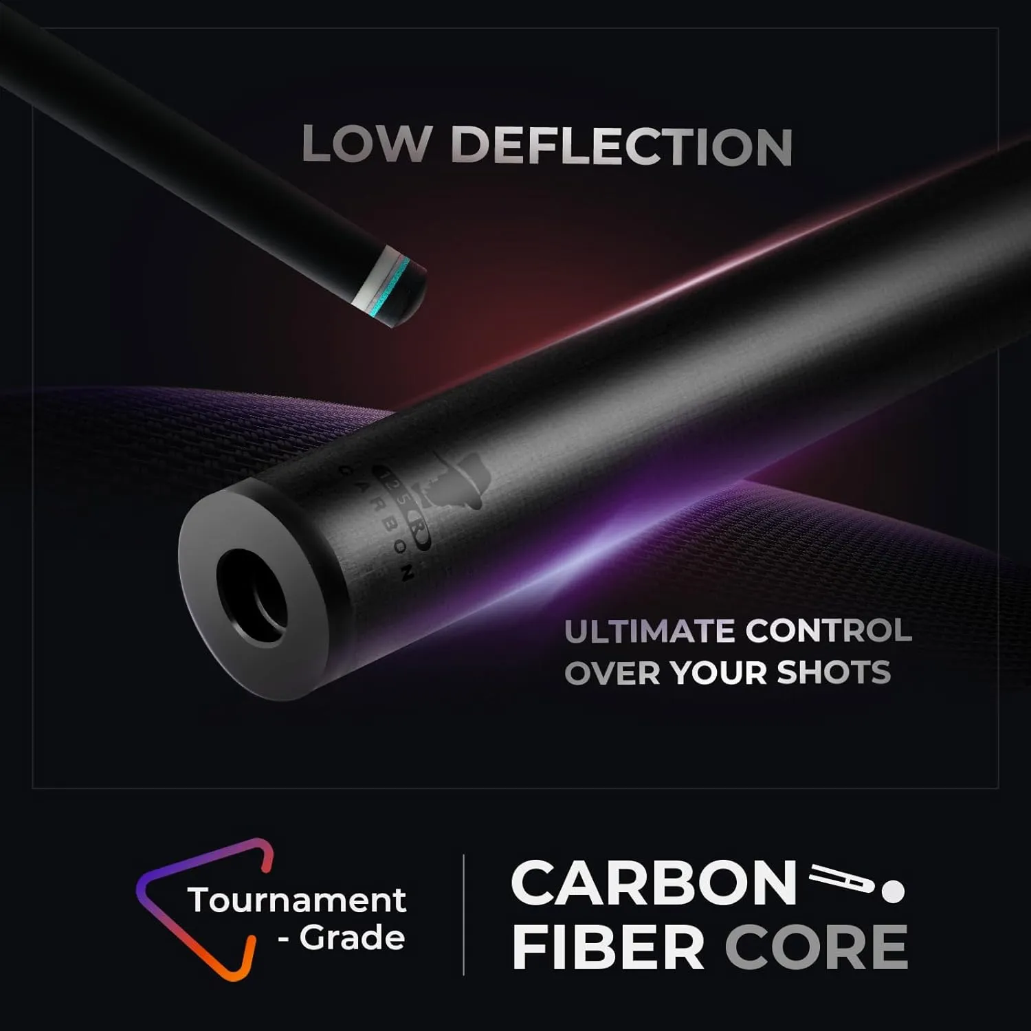 Carbon Fiber Pool Cue Stick with Case, 2pieces 58inch Low Deflection Professional Cue Stick for Billiards, Pro Taper Carbon Fibre Shaft with Genuine Leather Wrap and 12.5mm Tip (19oz-20oz)