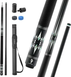 Carbon Fiber Pool Cue Stick with Case, 2pieces 58inch Low Deflection Professional Cue Stick for Billiards, Pro Taper Carbon Fibre Shaft with Genuine Leather Wrap and 12.5mm Tip (19oz-20oz)