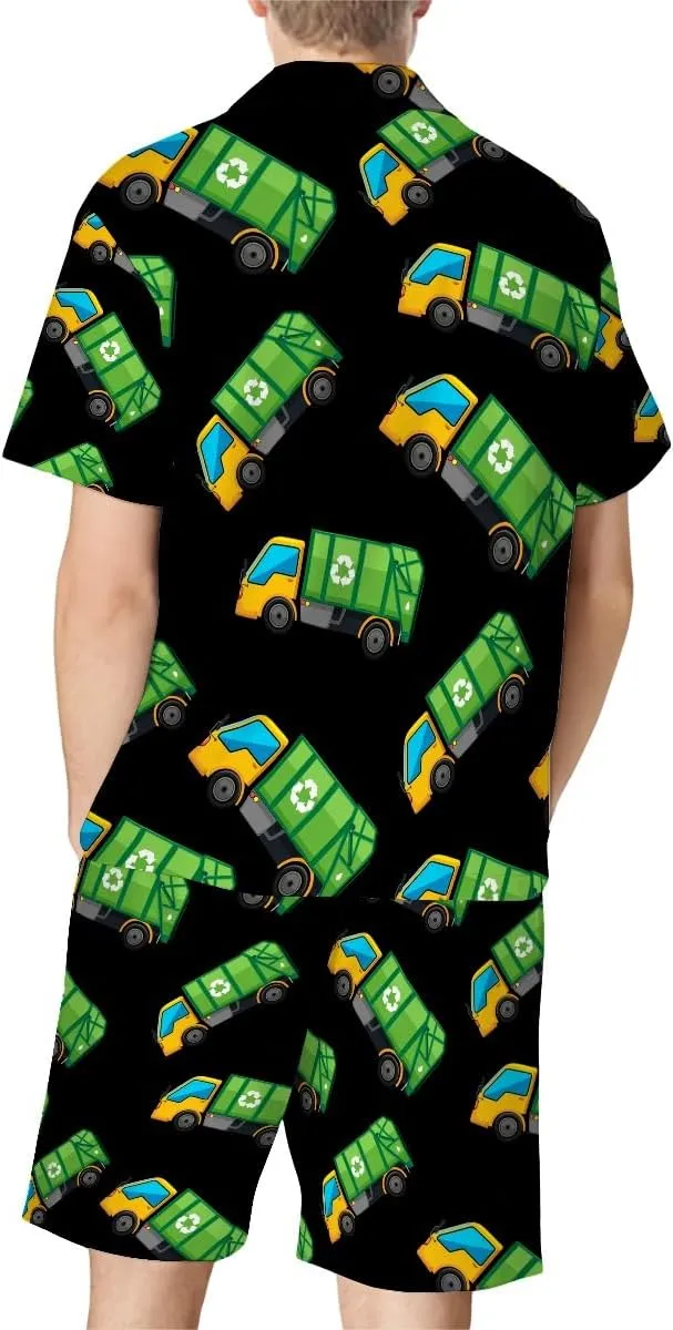 Cartoon Garbage Truck Mens Pajamas Set Short Sleeve Top Shorts Lounge Sleepwear Pjs S