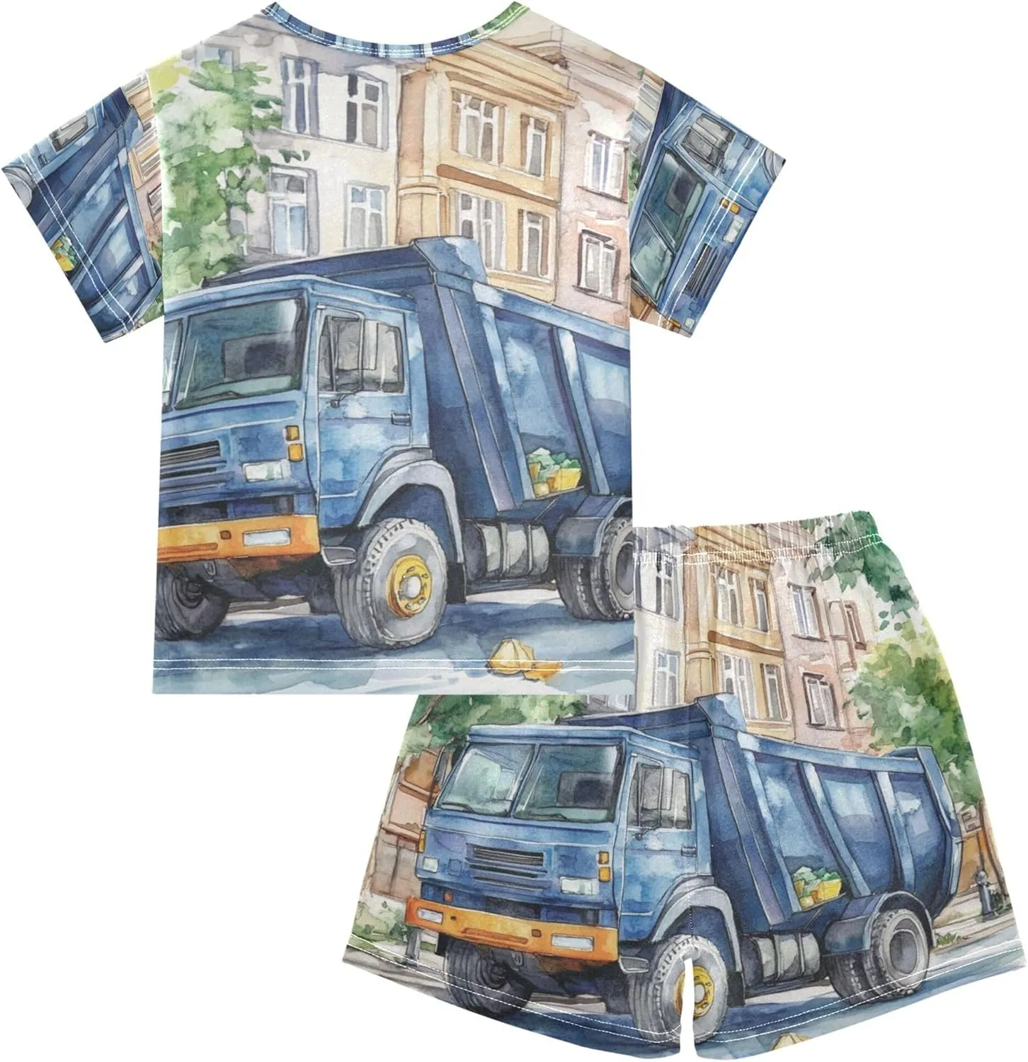 Cartoon Garbage Truck Pajamas Short Set 2 Piece Summer Sleepwear
