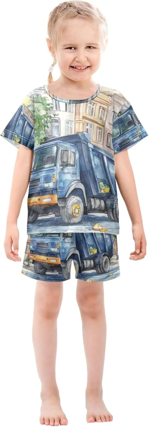 Cartoon Garbage Truck Pajamas Short Set 2 Piece Summer Sleepwear