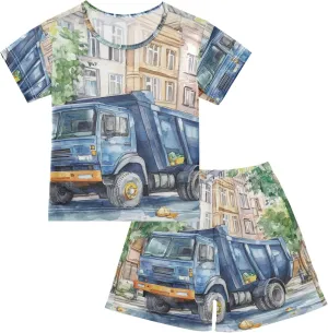 Cartoon Garbage Truck Pajamas Short Set 2 Piece Summer Sleepwear