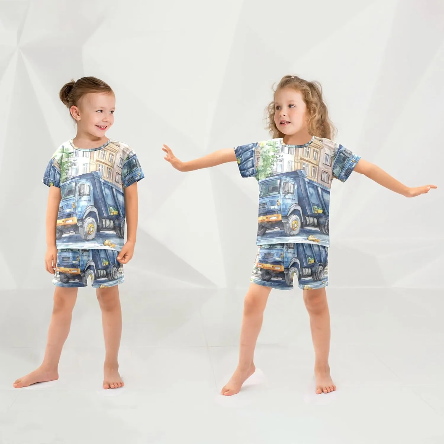 Cartoon Garbage Truck Pajamas Short Set 2 Piece Summer Sleepwear