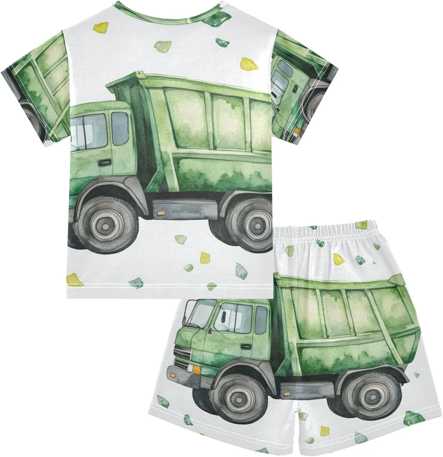 Cartoon Green Garbage Truck Pajamas Short Set 2 Piece Summer Sleepwear