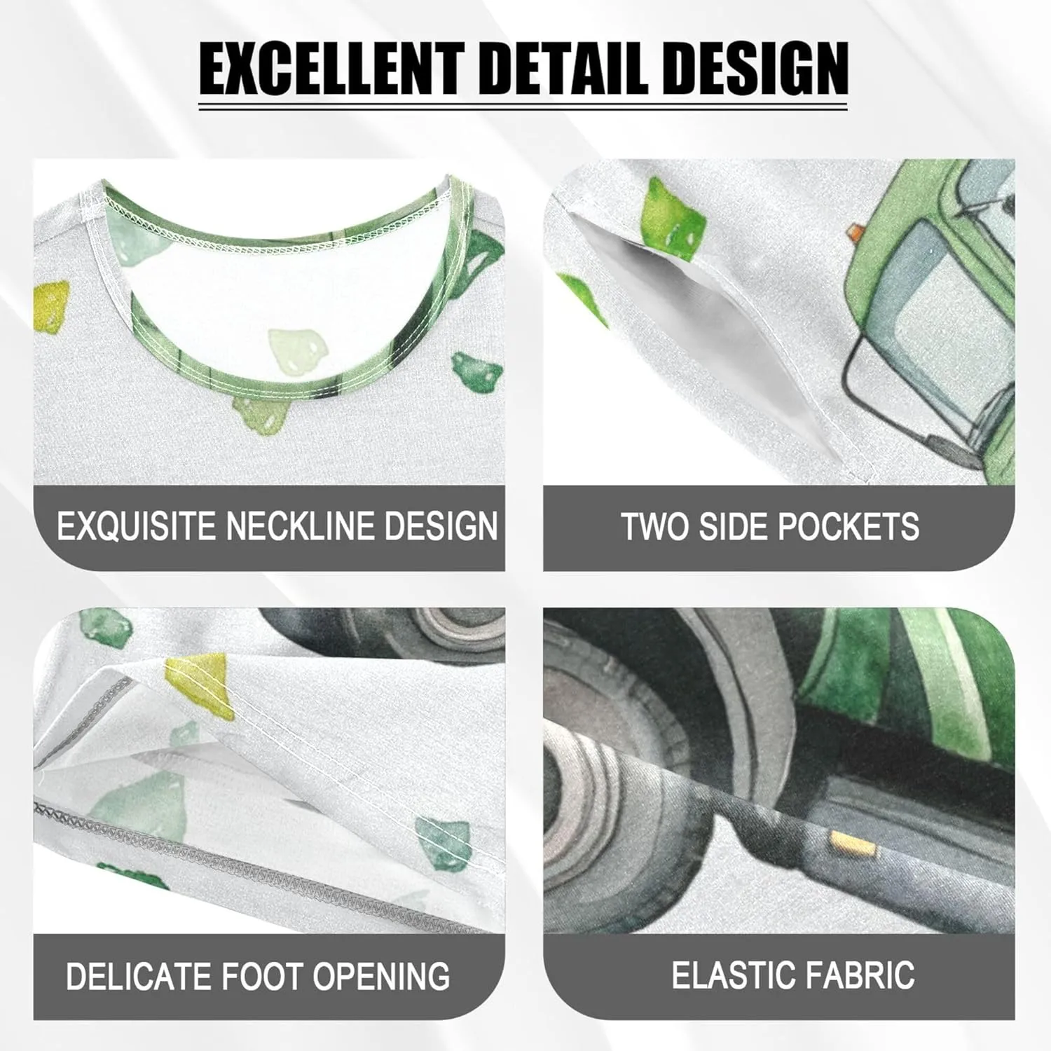 Cartoon Green Garbage Truck Pajamas Short Set 2 Piece Summer Sleepwear