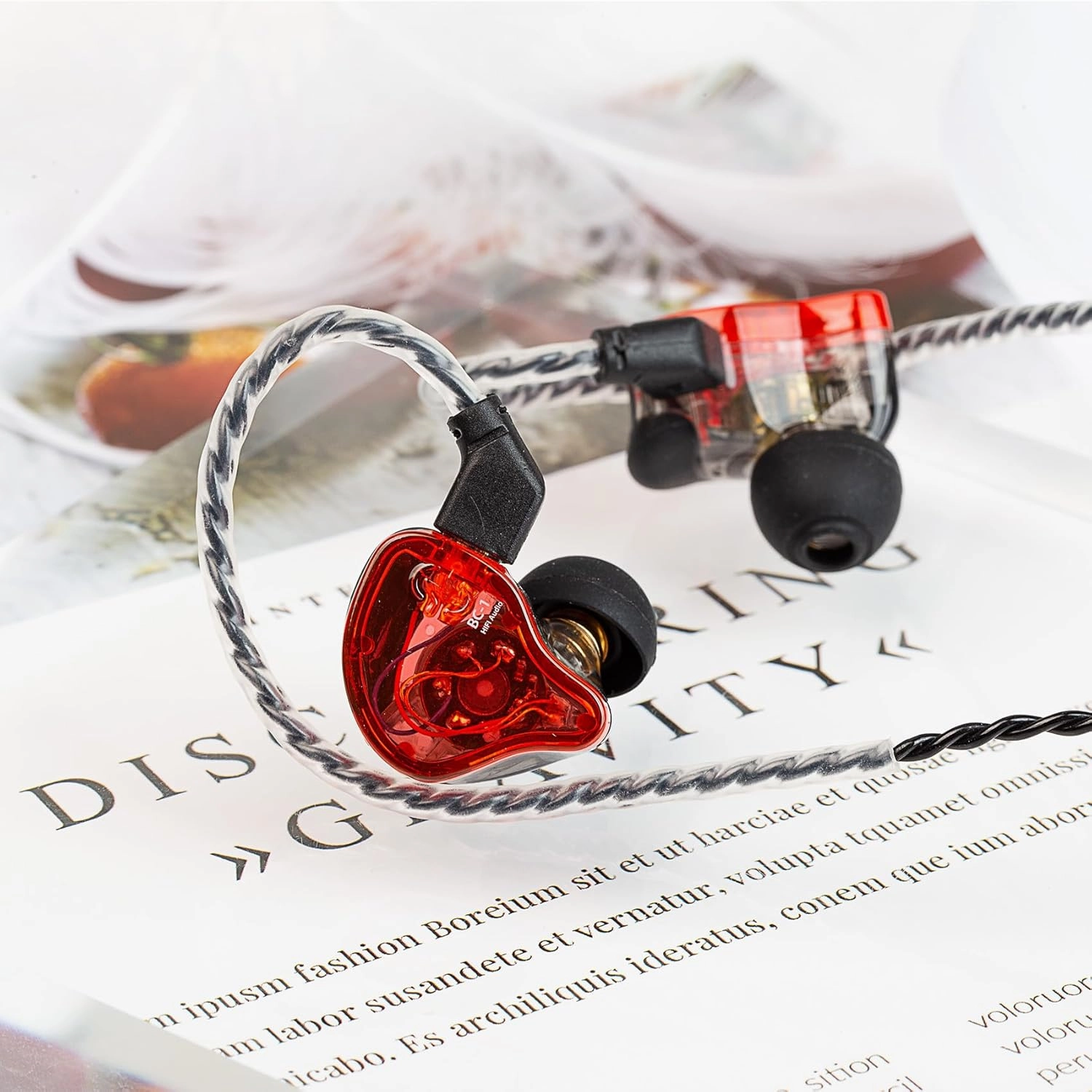 CCZ Melody in ear Headphones, HIFI 1DD 1BA Drivers in Ear Monitors, Wired Earbuds with Crisp Clear Sound Comfortable Ear fins, iem Earphones for Singers Musicians Drummer (Red, without microphone)