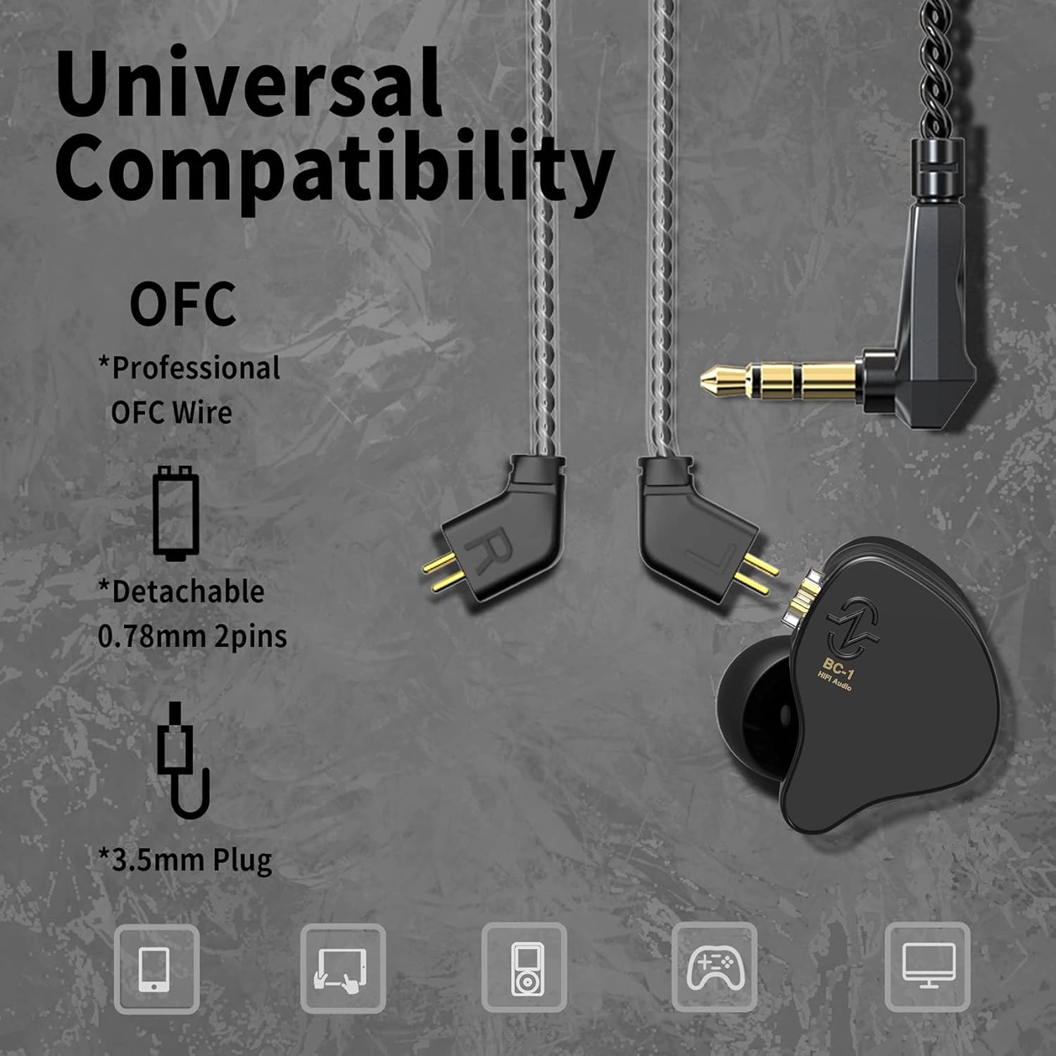 CCZ Melody Wired Earbuds Earphones, hifi 1DD 1BA Drivers in ear Headphones, in ear Monitors with Crisp Clear Sound, iem Corded Earbuds for Singers Musicians Drummer Studio (Blue, without microphone)