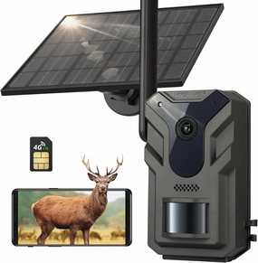 Cellular Trail Cameras 4G LTE, Live Streaming Game Camera with No Glow Night Vision Motion Activated Waterproof, Solar Trail Camera Built-in SIM Card for Wildlife Deer