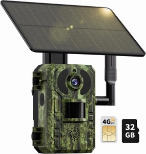 Cellular Trail Cameras with 2.7K Live Streaming, Menory&SIM Card Includes, 0.2S Trigger Time, 4G LTE Solar Game Camera with 120° Wide Len, Night Vision, Cellular Trail Camera IP66 Waterproof